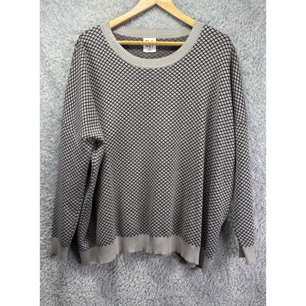 Planet by Lauren G Women OS Black Gray Diamond Cotton Sweater Oversized Lagenloo